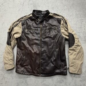 Machine Jacket Mens XL Brown Tan Type Field‎ Apparel Faux Leather Canvas Moto